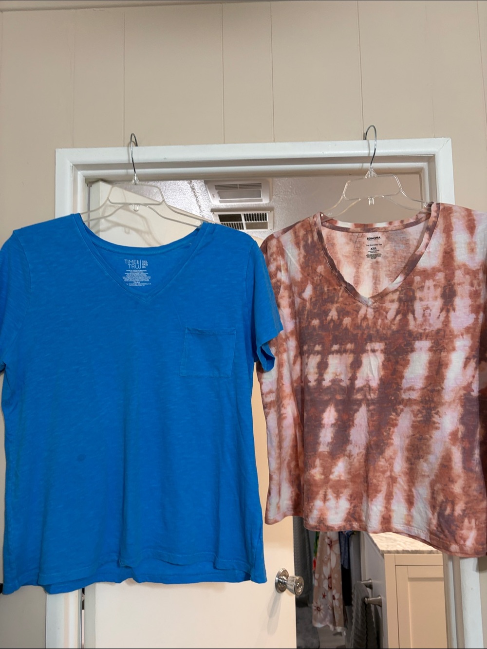 Time and Tru Blue V-Neck Pocket Tee and Rust Tie-Dye V-Neck Top